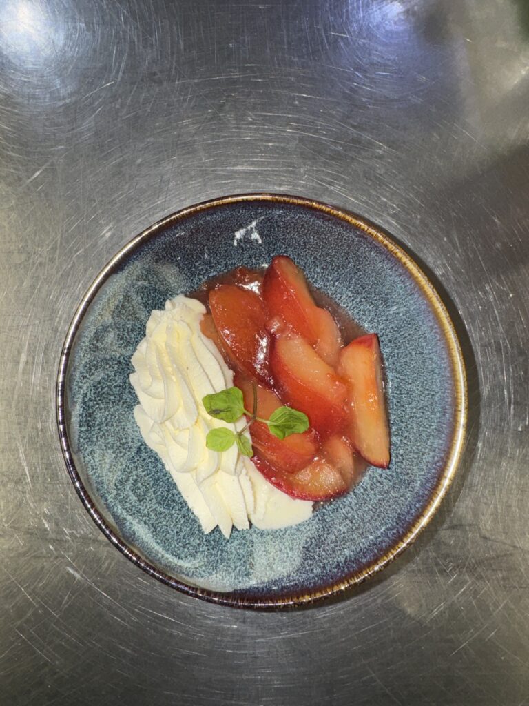 Fruit and ice cream- care catering dish